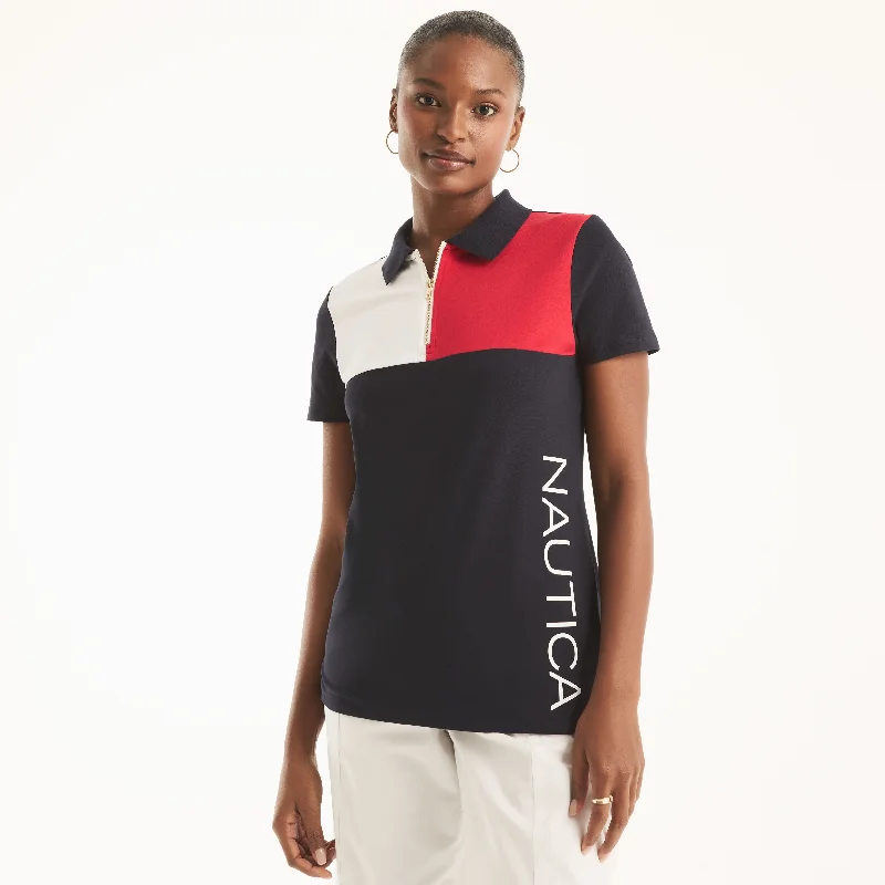 Nautica Womens Colorblock Zip-Up Polo