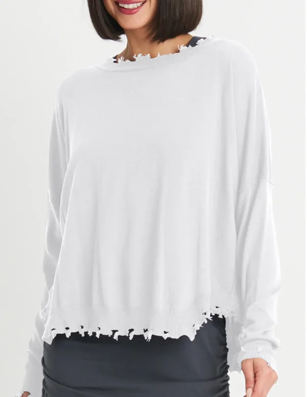 Planet By Lauren G -  PIMA COTTON SHABBY CHIC CREWNECK SWEATER