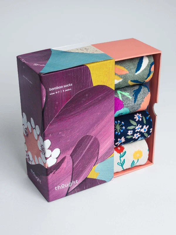 Flavia Floral Bamboo 4 Pack Sock Box - Multi