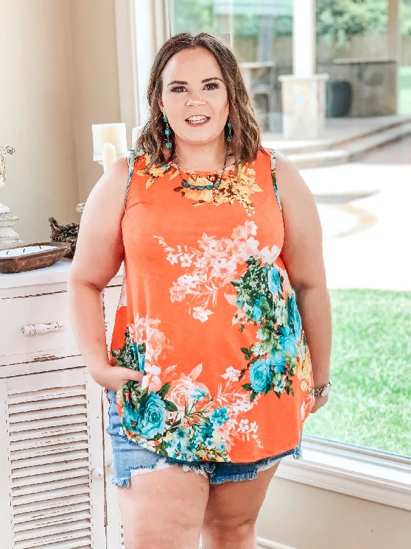 Last Chance Size Small | Give Me Joy A Line Floral Tank Top in Coral