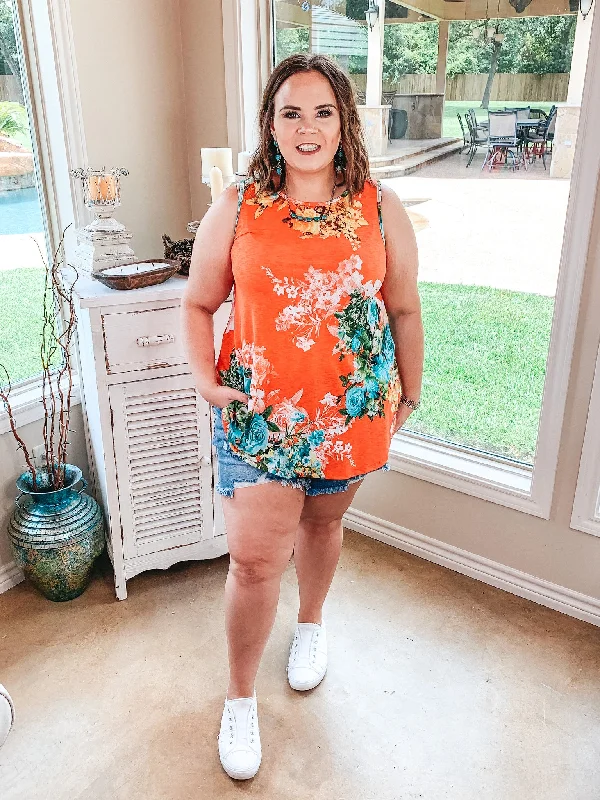 Last Chance Size Small | Give Me Joy A Line Floral Tank Top in Coral