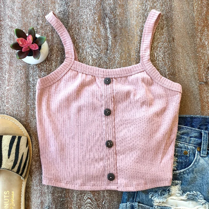 Last Chance Size Small & Large | Good Life Cropped Tank with Buttons in Rose