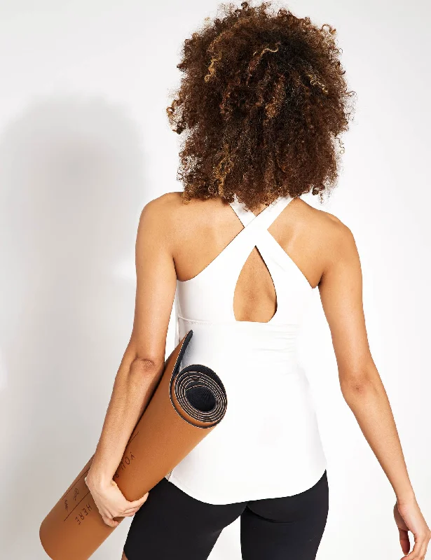 Scoop Neck Cross Back Fitted Yoga Vest Top - Ivory