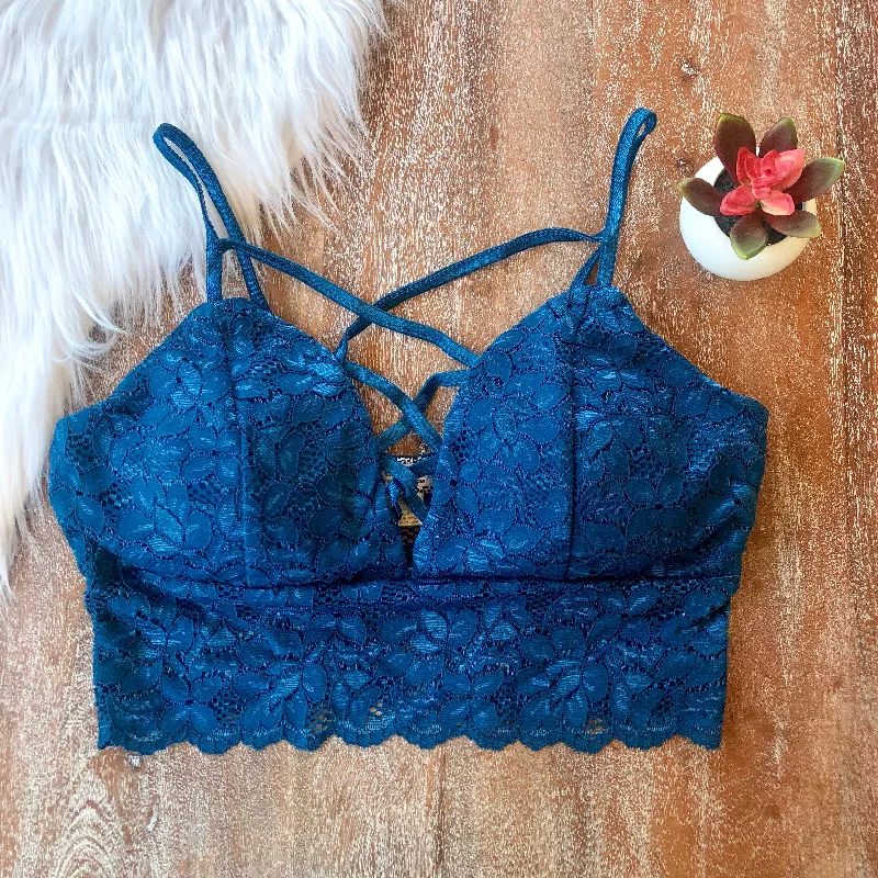 Last Chance Size Small | Ignore the Rules Strappy Lace Bralette in Teal