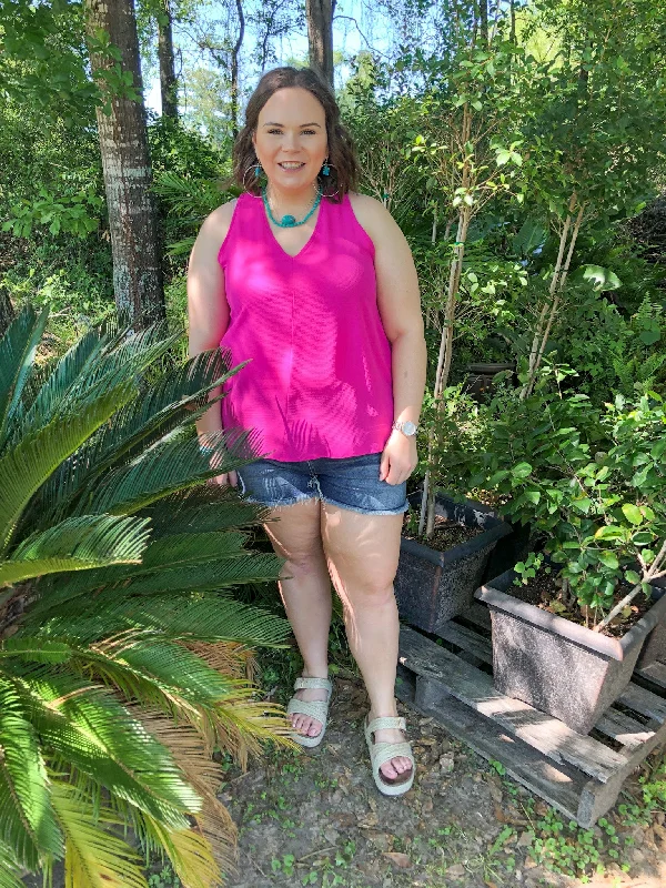 Last Chance Size Small | A Graceful Way V-Neck Tank Top with Ribbon in Magenta