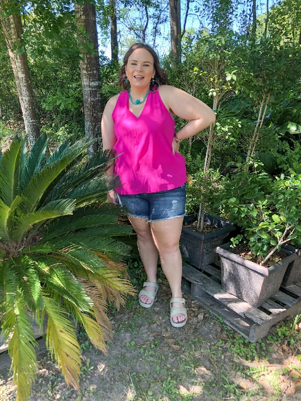 Last Chance Size Small | A Graceful Way V-Neck Tank Top with Ribbon in Magenta