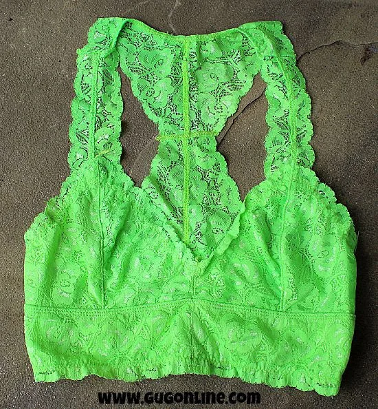 Racerback Lace Bralette in Neon Lime Green