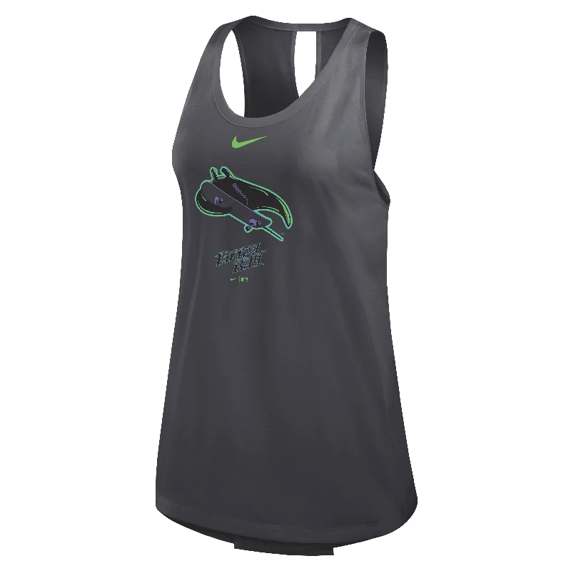 Rays Women's Nike Charcoal Grey City Connect Skateboard Tampa Bay Dri Fit Cross Tank Top