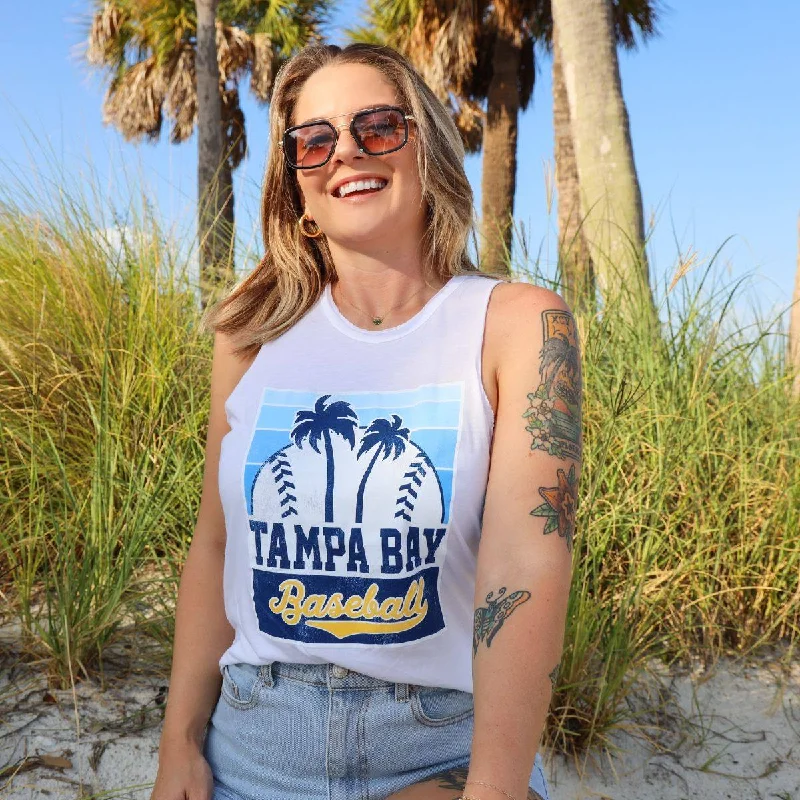 Sportiqe Women's White Tampa Bay Baseball Palm Trees Tank Top