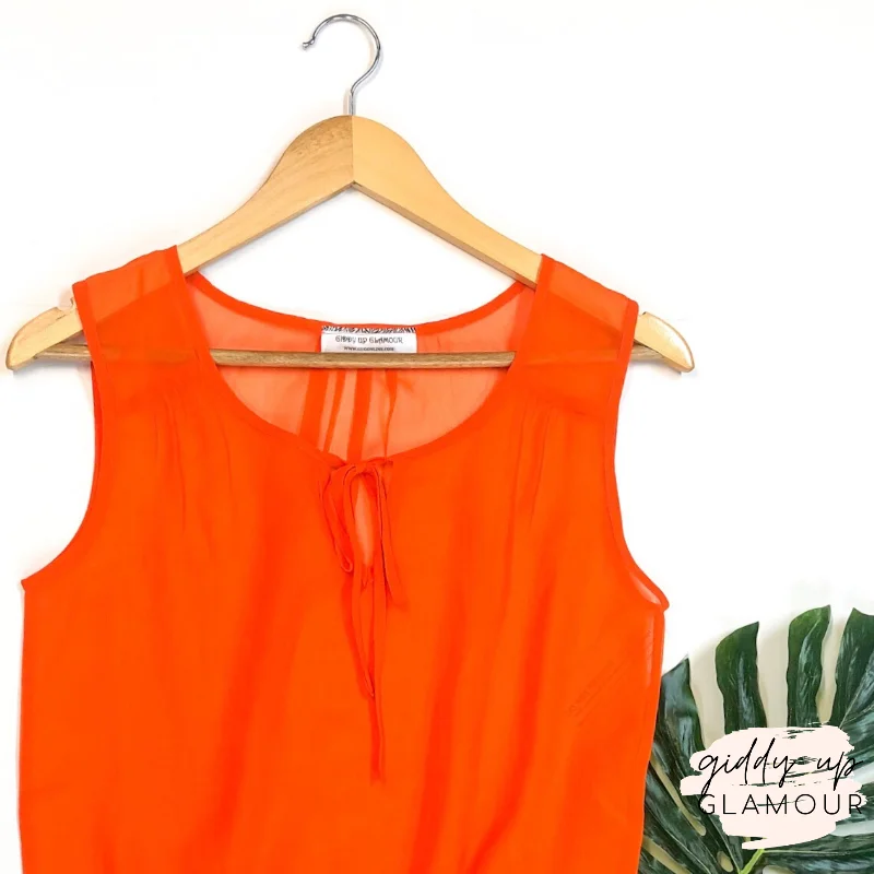 Last Chance Size Large | Sheer Peplum Tank Top with Keyhole Tie in Orange | ONLY 1 LEFT!