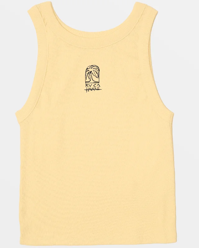 Sketch Palm Cropped Tank Top - Sahara Sun