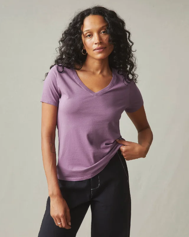 Classic Cotton V-Neck Tee - Plum Berry