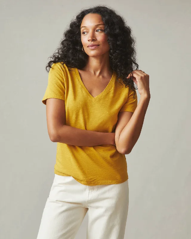 Premium Slub V-Neck Tee - Golden Honey