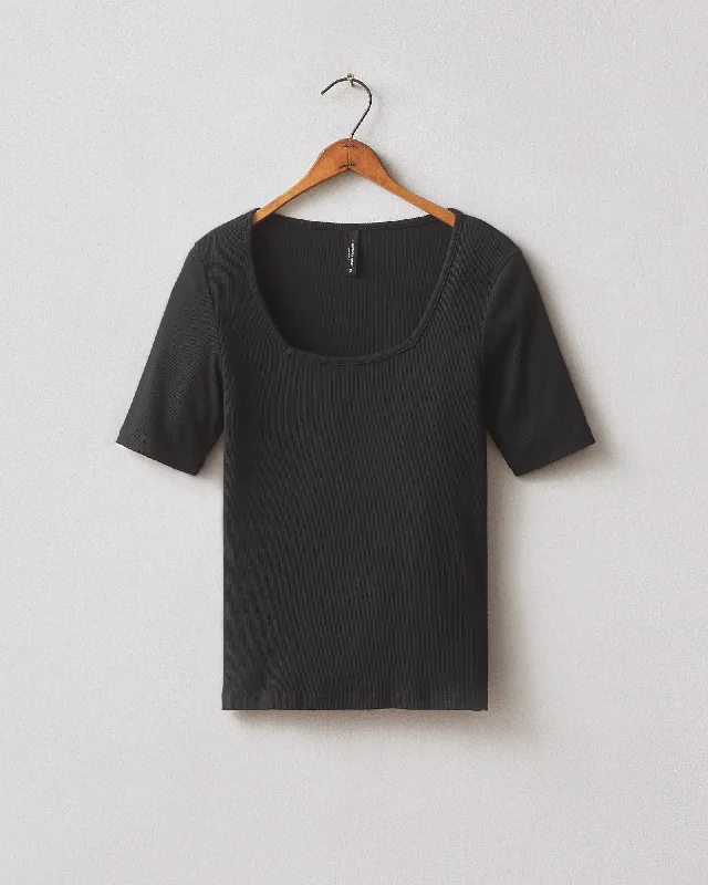 Stretch Rib Square Neck Tee - Black