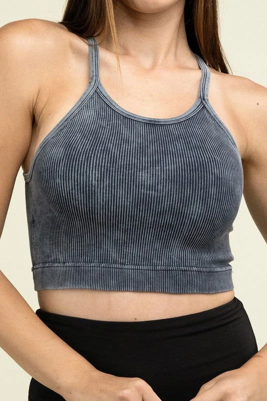 ZENANA Washed Ribbed Seamless Cropped Cami Top